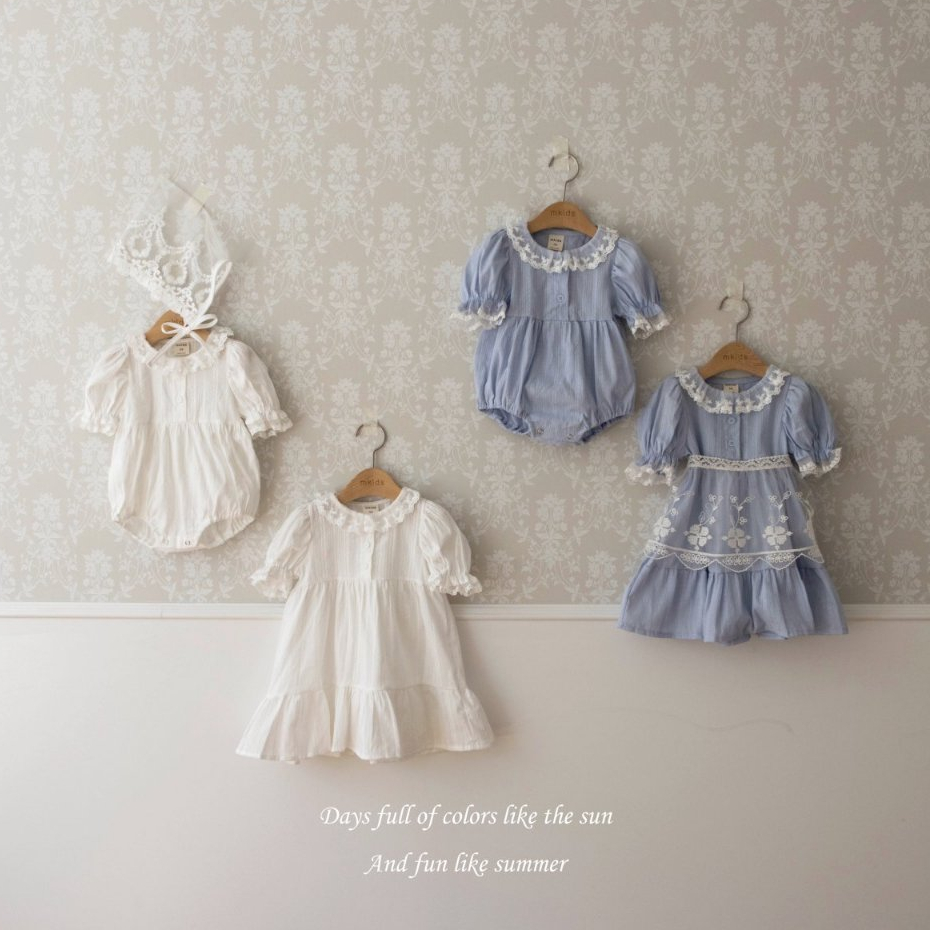 mkids 菱紋蕾絲褶邊洋裝｜女童洋裝 兒童洋裝 寶寶洋裝 寶寶衣服 嬰兒洋裝 韓國童裝
