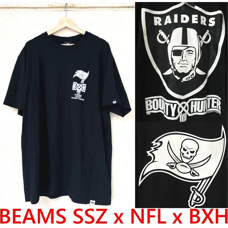 BLACK全新BEAMS SSZ x NFL x BOUNTY HUNTER突擊者Raiders骷髏BXH短T