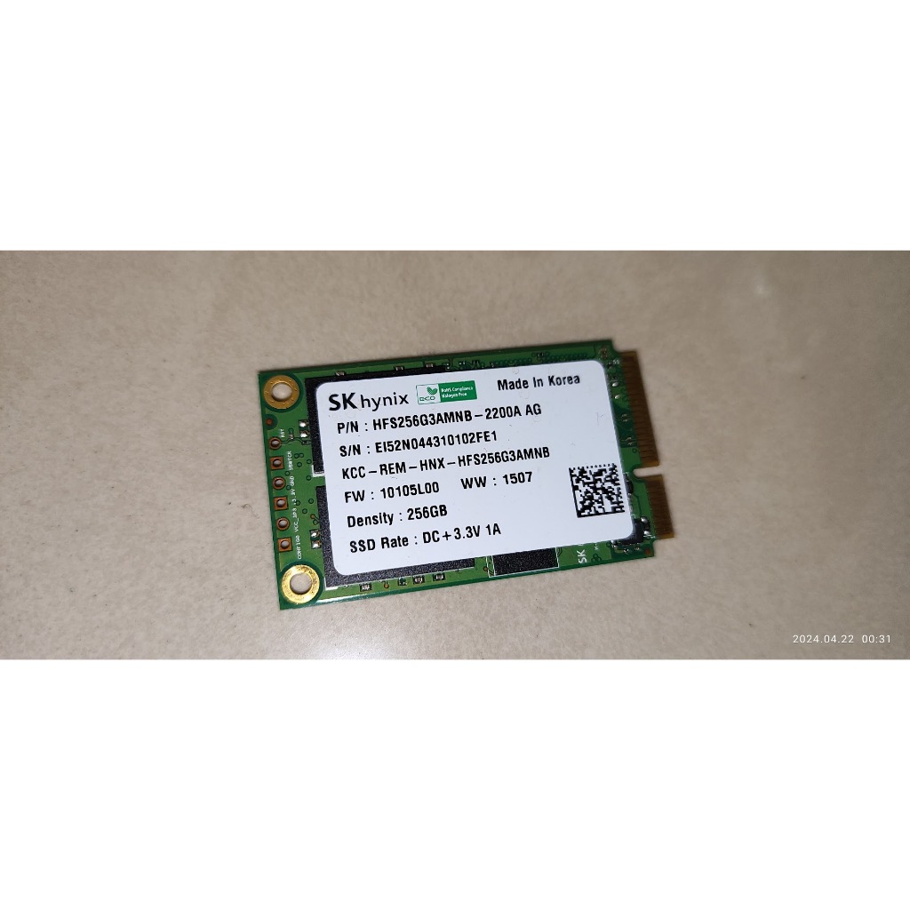 HFS256G3AMNB Hynix 256GB MLC SATA 6Gbps mSATA 內部固態硬碟 (SSD)