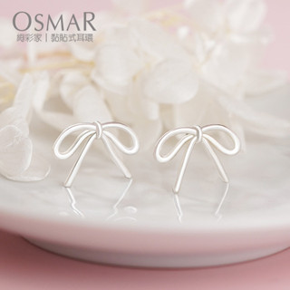 絢彩家【OSMAR】簡約銀絲蝴蝶結 無耳洞貼式耳環 附10對貼紙補充包 貼耳式