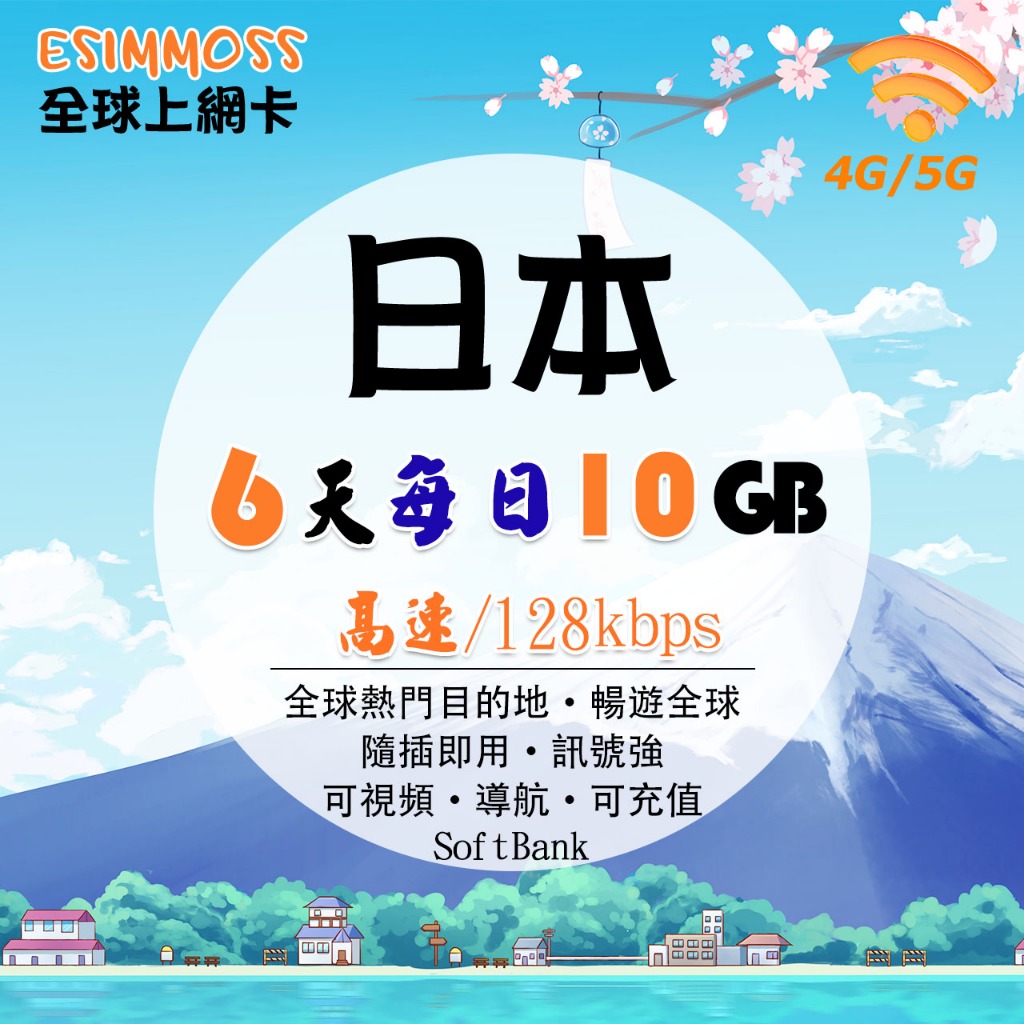 日本6天 SoftBank 每日10GB高速128kpbs 日本上網卡 充值卡 USIM