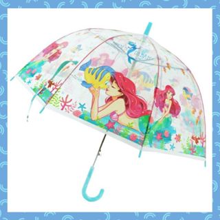 【現貨-日本J'S PLANNING】迪士尼 小美人魚透明雨傘 長傘 艾麗兒 花朵雨傘 傘面55公分 兒童雨傘