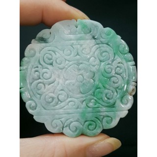 天然緬甸玉A貨翡翠花青仿古雙面雕刻甜甜圈平安扣 同心圓 掛墜吊飾吊墜