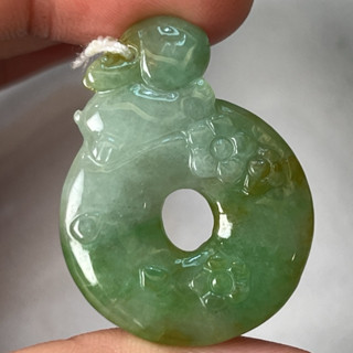 君遇 天然A貨翡翠 糯冰種黃加綠兔子平安扣 造形玉墜