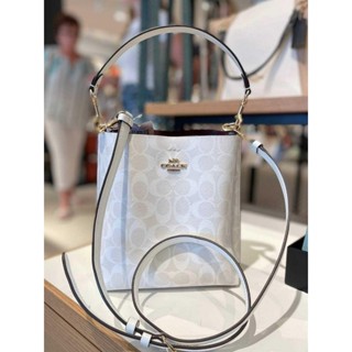 臺灣現貨 全新正品 COACH CA582 冰川白老花帆布小款水桶包 Mollie 22 Bucket Bag 附長背帶