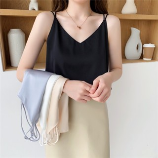愛依依 性感吊帶 V領背心 西裝內搭 雪紡上衣S-XL夏季真絲緞面小吊帶外穿交叉上衣T505-0926.