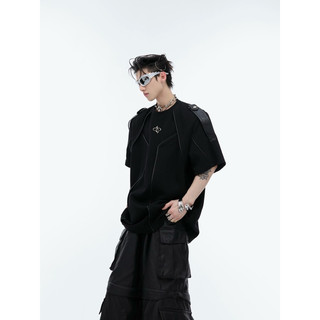 [LAX STUDIO]重工拼接 飄帶 解構 線條 短袖 TEE（黑/白）