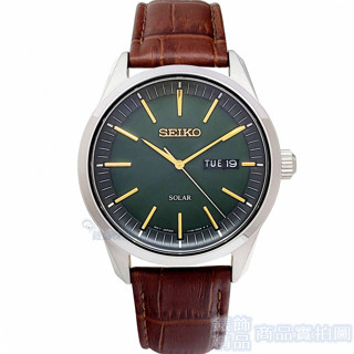 SEIKO 精工 SNE529P1太陽能SOLAR手錶 藍寶石玻璃 紳士 綠面 日星期 咖啡色皮帶 男錶【錶飾精品】