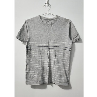 UNIQLO 灰色 條紋 柔棉 修身 短袖 上衣 T恤 T-shirt TEE
