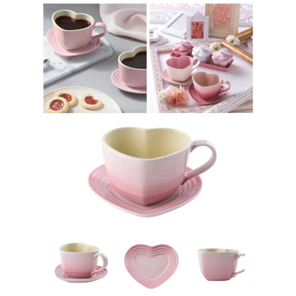套組 法國 LE CREUSET 愛心杯/愛心盤/馬克杯/愛心馬克杯盤組/茶杯/茶杯組/牛奶粉/愛心/甜心/點心盤/杯墊