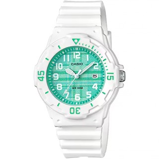 CASIO 卡西歐 格紋迷你女錶-綠x白 LRW-200H-3CV