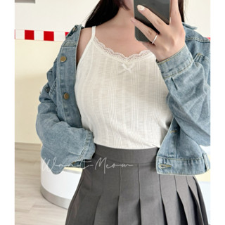 Want-Meow招財貓旺鋪/臺灣現貨95公斤可穿/韓系溫柔小姊姊細肩帶小蝴蝶結螺紋背心中大尺碼上衣大尺碼背心
