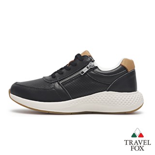 【TRAVEL FOX 旅狐】GRACE 真皮微厚底沖孔側拉鍊休閒鞋 女鞋 (924901-101 黑)