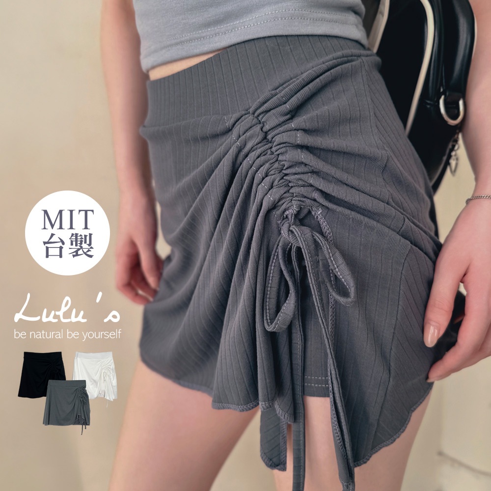 LULUS/現貨/自訂款坑紋抽繩開叉褲裙S-M３色【A04240137】蝴蝶結 短裙 內襯褲 女團240711