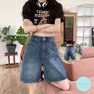Waroom|高雄現貨秒出 B194 美式復古寬鬆高腰遮胯五分褲|女裝|牛仔褲|直筒褲|五分褲|寬褲|牛仔短褲|闊腿褲