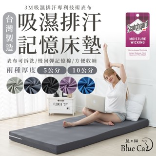 【藍貓BlueCat】(免運)記憶床墊 慢回彈記憶棉 學生床墊 露營 床墊 記憶棉 吸濕排汗 單人 雙人 加大