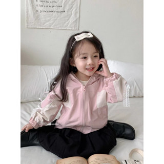 預購春秋款韓版ins女童 小童風衣素色風衣 花邊蝴蝶結 撞色拼接 衝鋒衣外套小女孩戶外風兒童洋氣