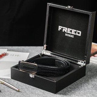 【FREED】仿蛇紋金邊方形扣頭商務休閒頭層自動牛皮皮帶 生日禮物 男友禮物 客製化刻字