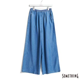 SOMETHING 女款 萊賽爾鬆緊超寬牛仔褲(中古藍) 