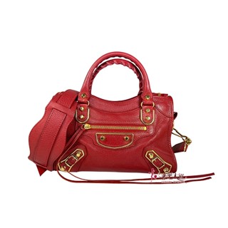 ＊奢華大道國際精品＊【BL110】BALENCIAGA巴黎世家 紅色山羊皮 MINI CITY 機車包390160
