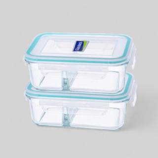 Glasslock強化玻璃分格保鮮盒670ml （2入）業界首創玻璃分隔微波爐便當盒 野餐盒 密封盒