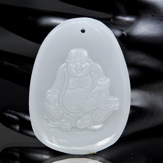 珍珠林~歡喜彌勒佛、快樂佛、歡喜佛、笑佛、幸運佛玉珮~天然白玉#065