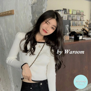 ✨Waroom ✨訂製款 現貨 T12 撞色坑條長袖短款針織上衣 修身顯瘦內搭打底衫 小香風針織上衣 長袖上衣 圓領上衣