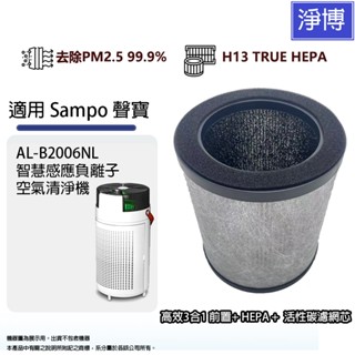適用Sampo 聲寶AL-B2006NL智慧感應負離子空氣清淨機3合1前置+除臭活性碳+高效HEPA濾網濾芯