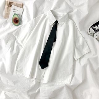 【yori】純白襯衫女 2023新款夏季韓版學院風襯衫 寬鬆襯衫 休閒百搭短袖襯衫 學生上衣 女生襯衫 短袖上衣女