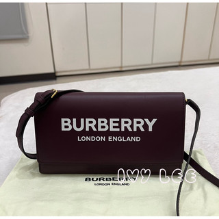 BURBERRY Hazelmere白字LOGO牛皮12卡釦式 斜背包 肩背包 woc 二手精品