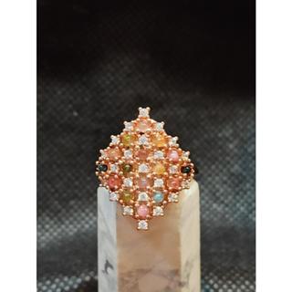 💍 碧璽 鑲嵌 玫瑰金 925銀 活圍 戒指 天然 碧璽 粉碧璽 彩碧 藍碧 碧璽戒指