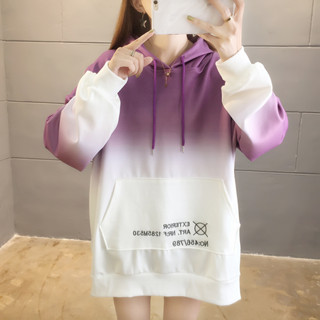 愛依依 大學T 帽T 學院風 長袖上衣 M-XL春秋設計感中長款漸變色連帽薄款長袖上衣MB33-2134.
