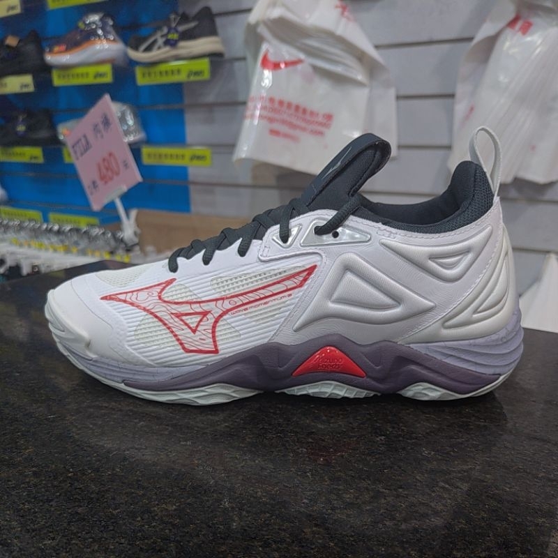 MIZUNO WAVE MOMENTUM 3 男款 正常楦 排球鞋 V1GA231296 白灰紅