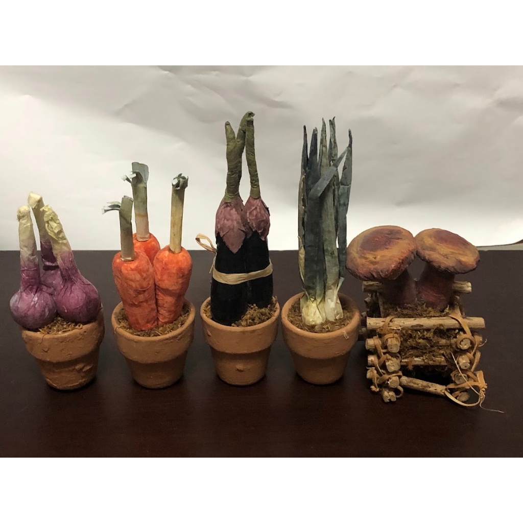 可愛紙作陶盆蔬果擺飾 紅蘿蔔 蔥 大蒜 香菇 茄子 5入1組