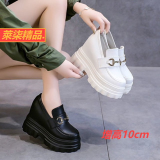 【臺灣出貨】內增高小皮鞋 女鞋 休閒皮鞋女 增高皮鞋女 新款 圓頭 鬆糕厚底樂福鞋 增高10公分皮鞋 白色皮鞋 不累腳鞋