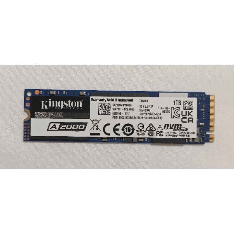 [二手] 金士頓 KC2500、A2000 1TB  M.2 GEN3X4 SSD，健康度高>94%
