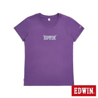 EDWIN 女款 牛仔布LOGO短袖T恤(葡紫色)