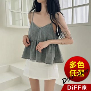 【DIFF】韓版復古百摺牛仔背心 背心 小可愛 女裝 衣服 短版上衣 小背心 夏天女裝 內搭 吊帶【V388】