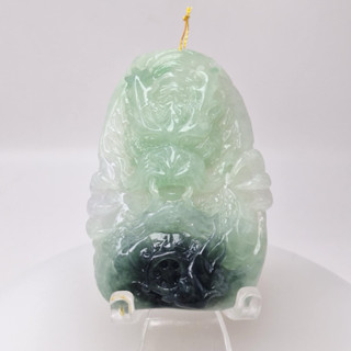 天然翡翠 緬料綠綠飄花龍牌/鵝鵝天然翡翠/A13924009