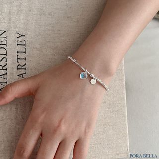 <Porabella>925純銀手鍊 愛心月光石圓牌手鍊 月光石手鍊 不規則手環 碎銀子手鍊 小眾設計 Bracelet