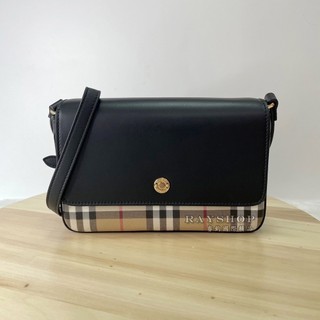睿鈞國際精品 BURBERRY 8065481 經典格紋翻蓋斜背包.黑/卡其 現貨