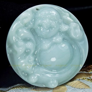 珍珠林~歡喜如意彌勒佛玉珮/把件/擺件~緬甸A貨緬甸紫羅蘭翠玉#808