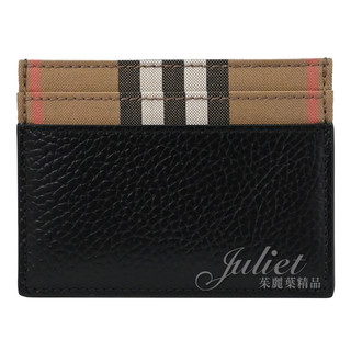 【茱麗葉精品】BURBERRY 8084043 SANDON 經典格紋拼接牛皮隨身證件卡夾.黑 現貨在台