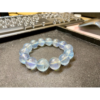 純天然帶紫螢光透體海藍寶手珠，級品72.3克15.5mm，手圍18.5