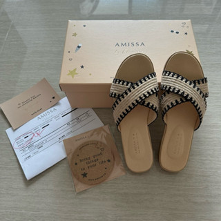 近全新✨ 二手出清 Amissa 自訂款 手工交叉草編真皮拖鞋 24/38號