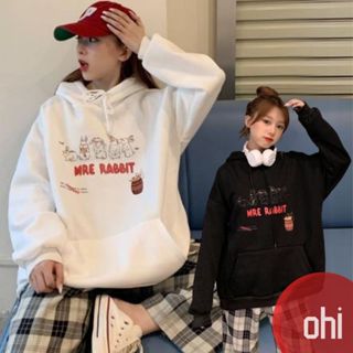 【ohi】帽T 大學T 慵懶風刷毛刷毛 oversize連帽上衣 刷毛款 印花衛衣 長袖 情侶大學T GHL3229