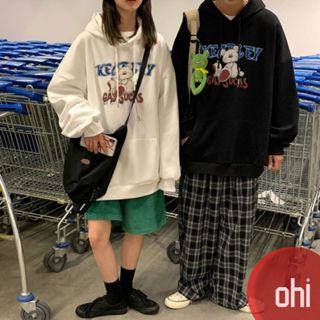 【ohi】帽T 大學T 慵懶風刷毛刷毛 oversize連帽上衣 刷毛款 印花衛衣 長袖 情侶大學T GHL3249
