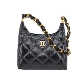 CHANEL 經典菱格紋亮面小羊皮小型流浪包(黑色)｜100%原廠真品｜JS Maxx官方旗艦館