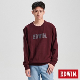 EDWIN 男款 再生系列 CORE 刺仔繡拼布LOGO厚長袖T恤(朱紅色)