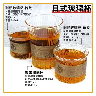 日式 玻璃杯 (200ML/310ML) 咖啡杯 茶杯 耐熱玻璃杯 條紋玻璃杯 錘紋玻璃杯 (嚞)